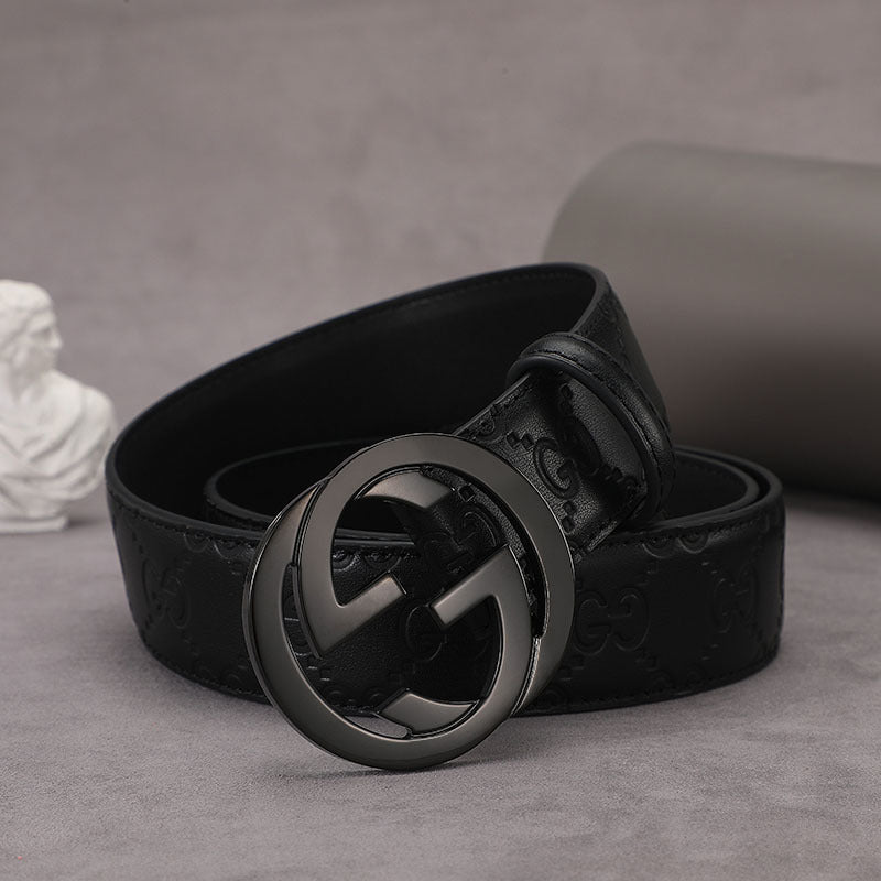 Gucci Leather Belt with Interlocking G buckle "Black"