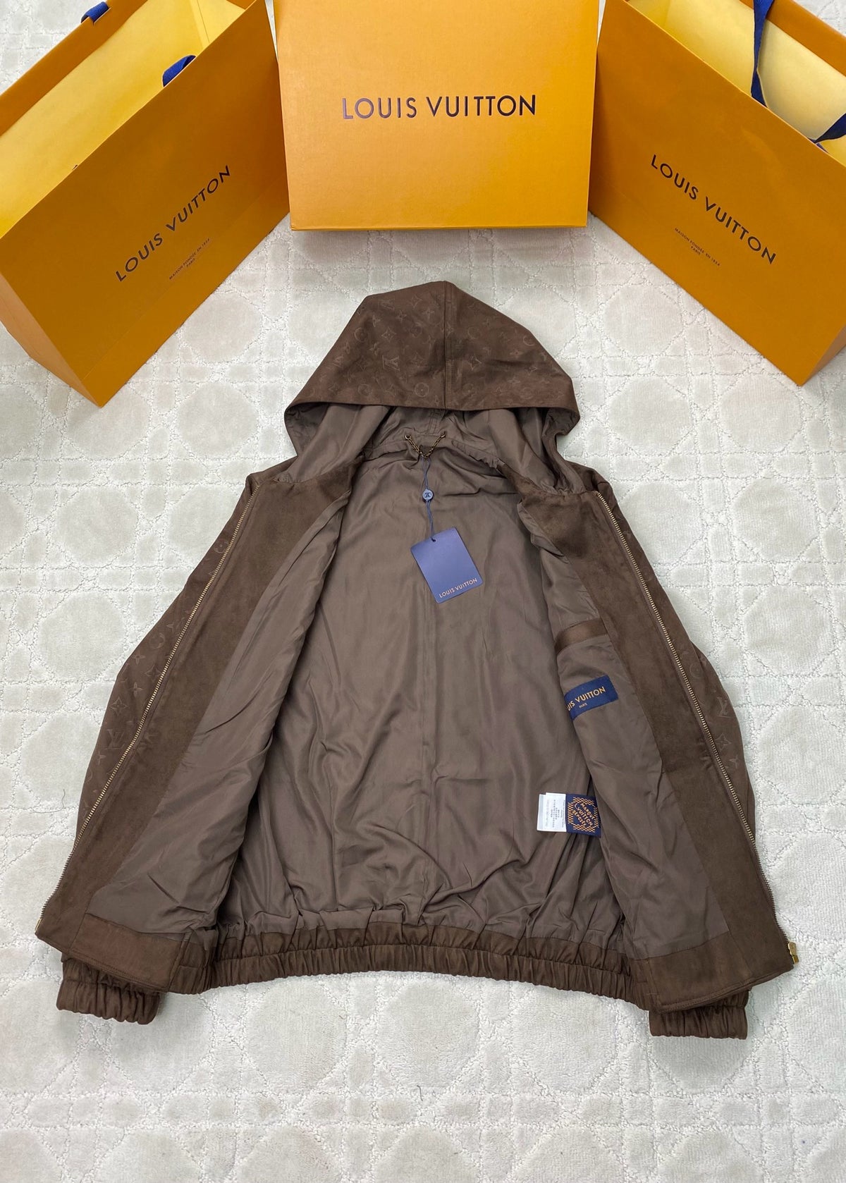 Louis Vuitton Monogram Embossed Suede Hoodie "Coffee"