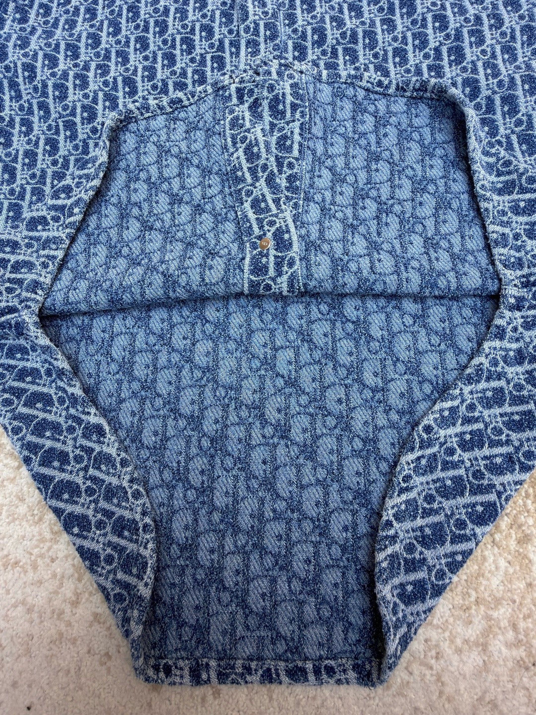 Dior Oblique Short-Sleeved Shirt "Blue Spongy Cotton-Blend Twill"
