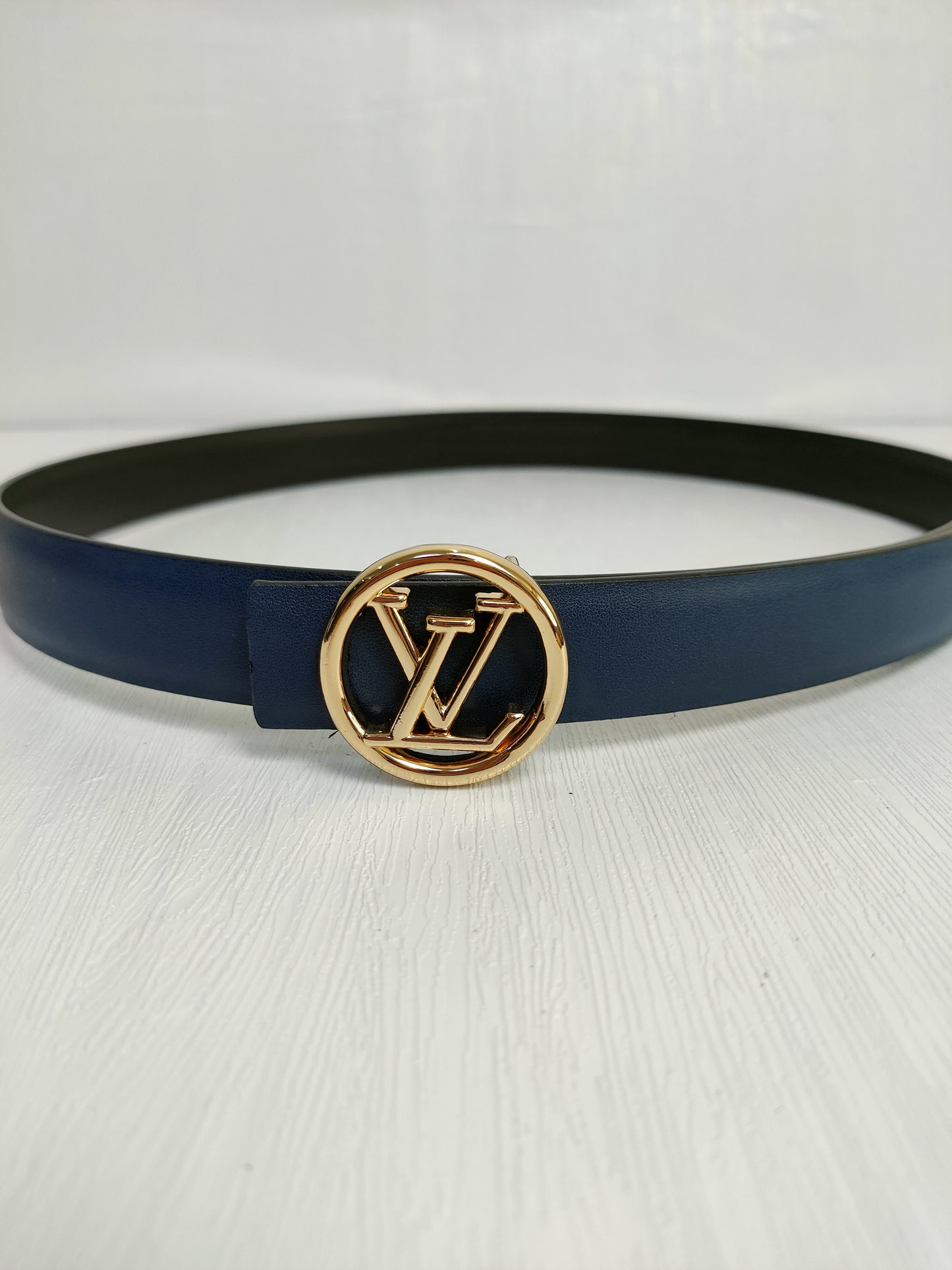 Louis Vuitton Leather Belt "Navy Blue-Gold"