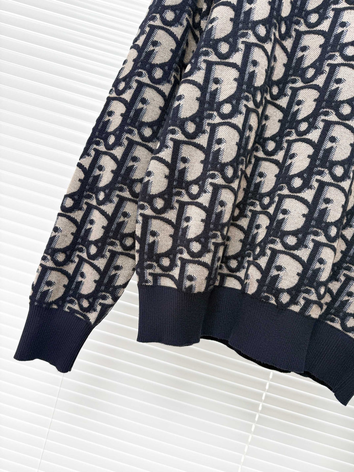 Dior Oblique Sweater "Blue Cotton-Wool-Silk-Blend Jacquard"