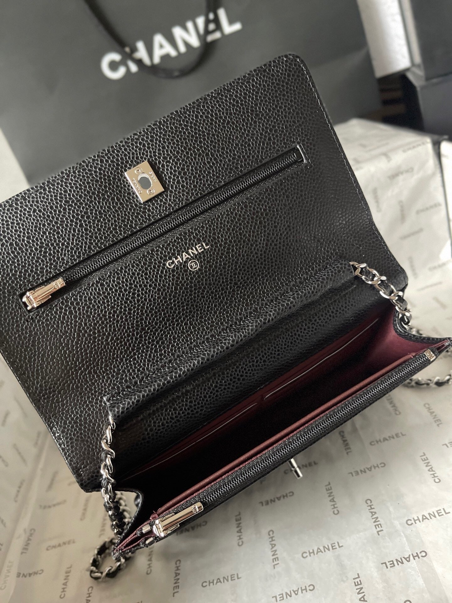 Chanel Quilted Caviar Leather Classic Wallet on Chain