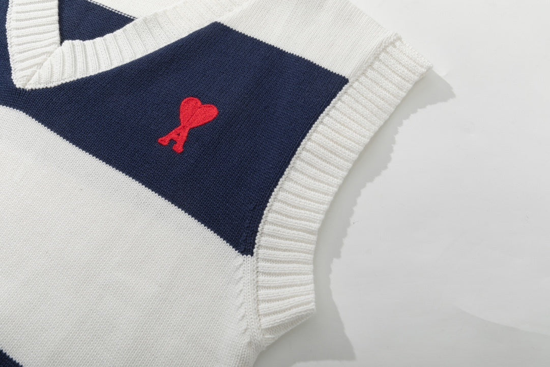 Ami Paris Sweater Vest "White-Navy Blue"