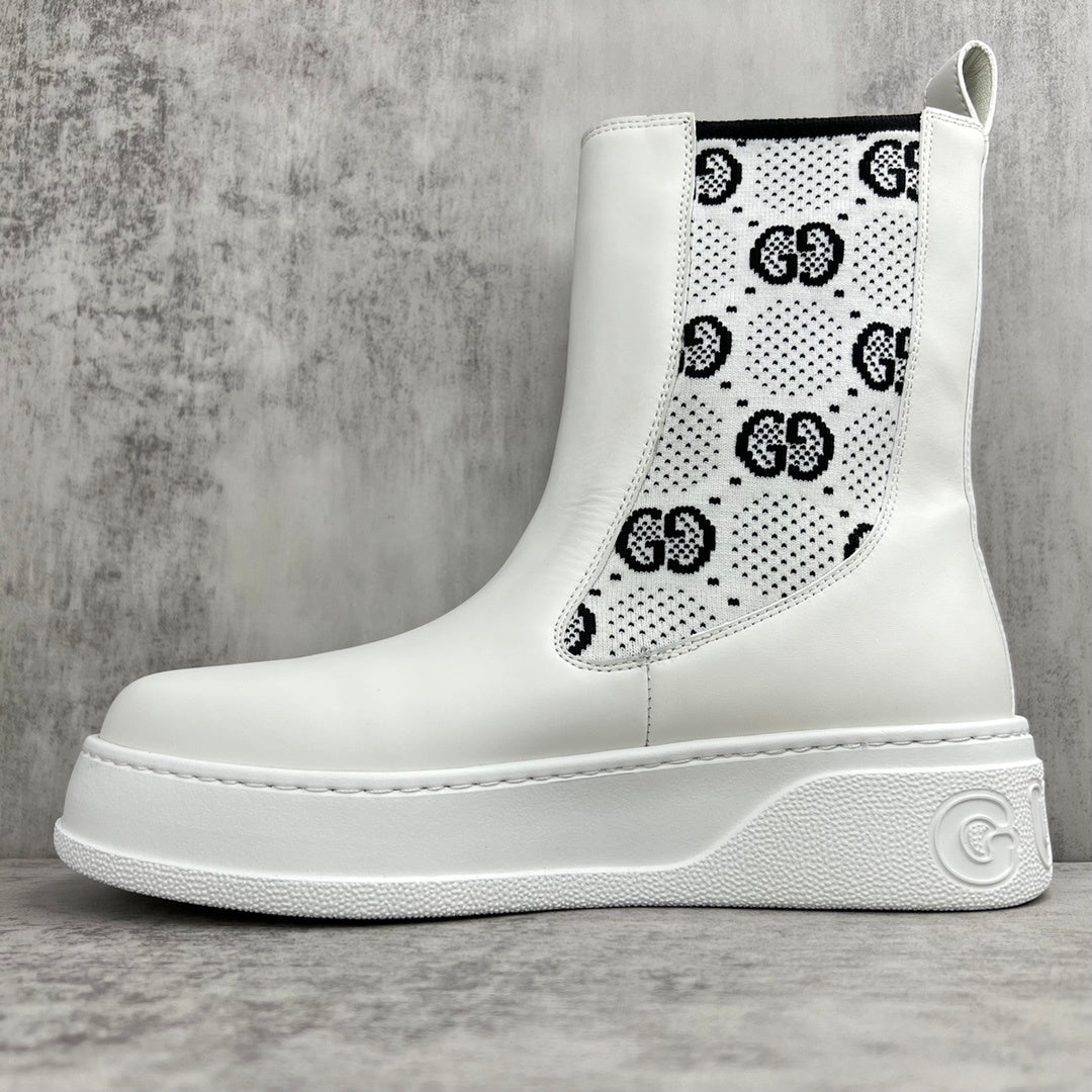 Gucci Leather Chelsea Boots "White"