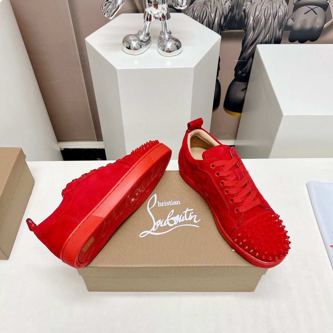 Christian Louboutin Louis Junior Spikes Orlato Veau Velours "Red"