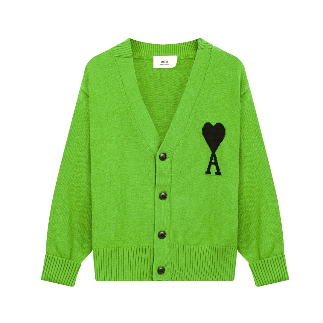 AMI Paris Ami De Coeur Cardigan "Lime"