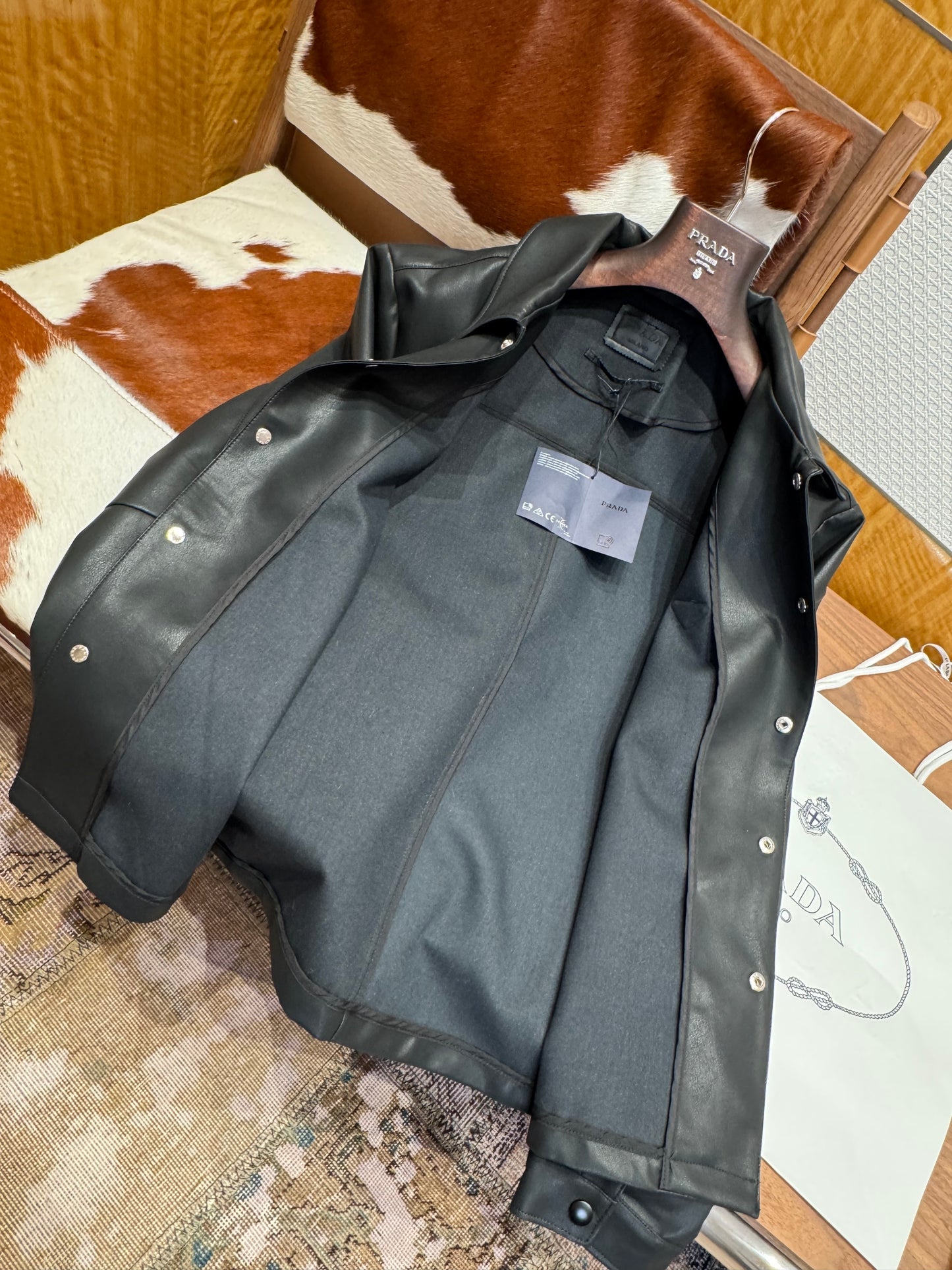 Prada Nappa Leather Shirt "Black"