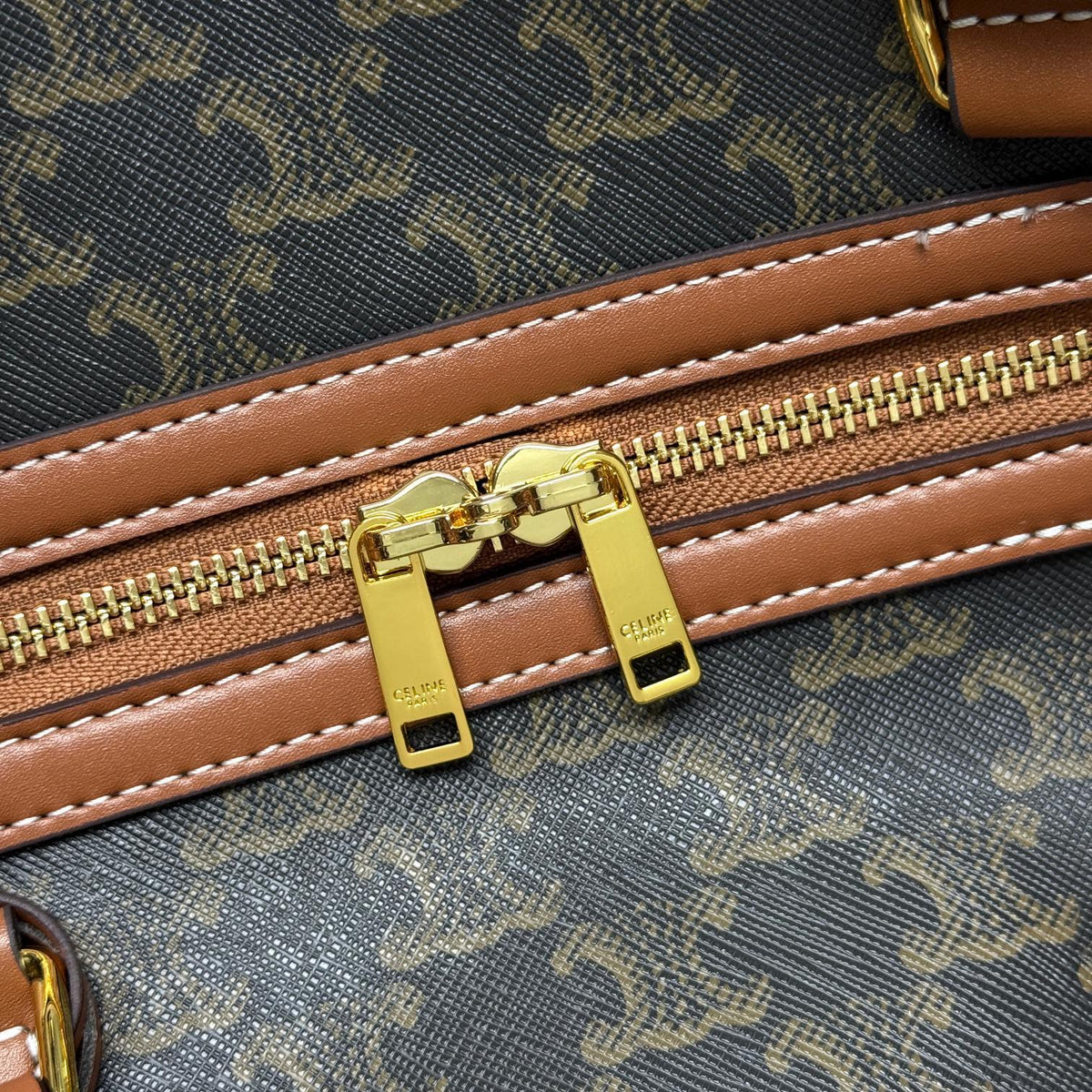 Celine Large Voyage Bag in Triomphe Canvas with Celine Print "Tan"
