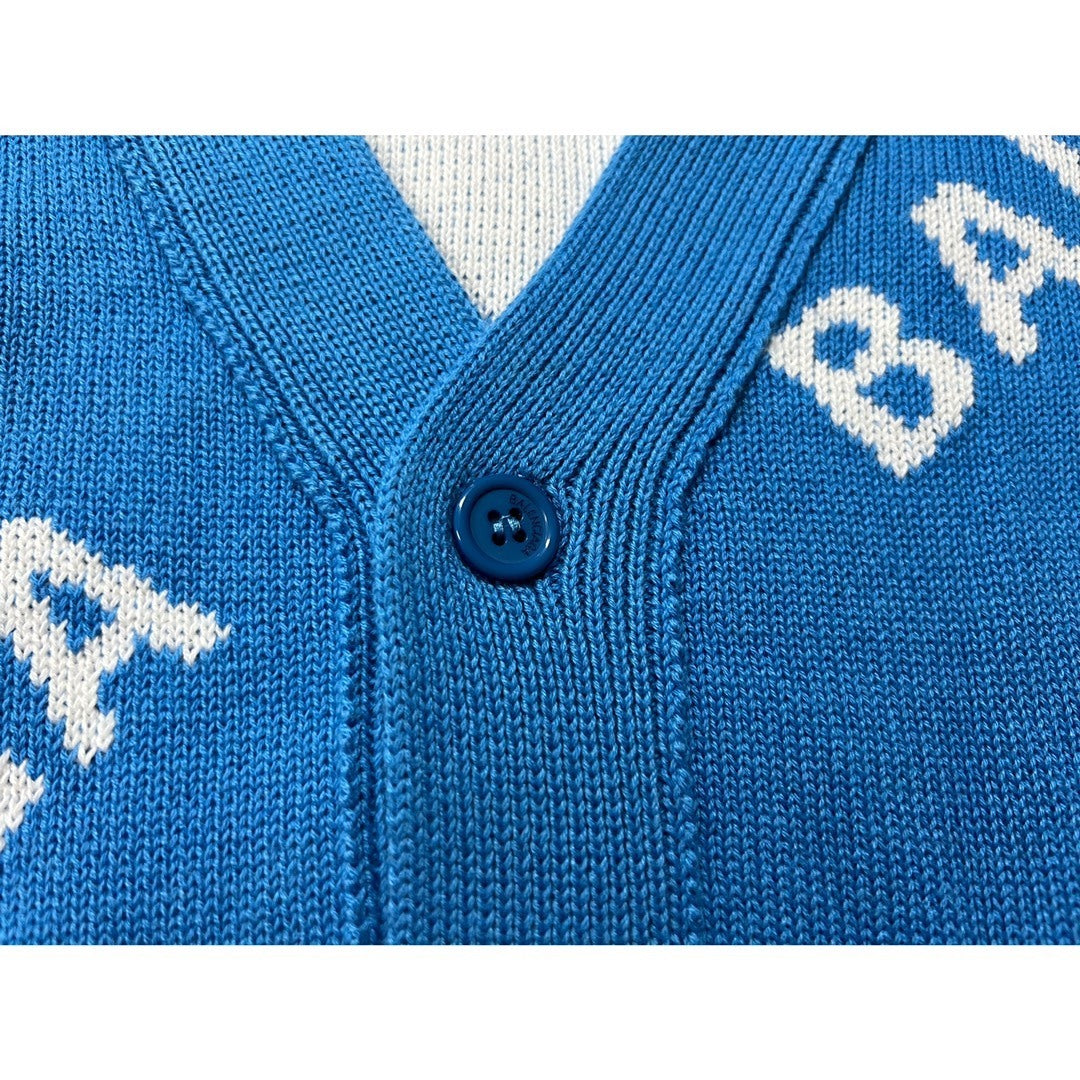 Balenciaga All-Over Logo Cardigan "Blue-White"