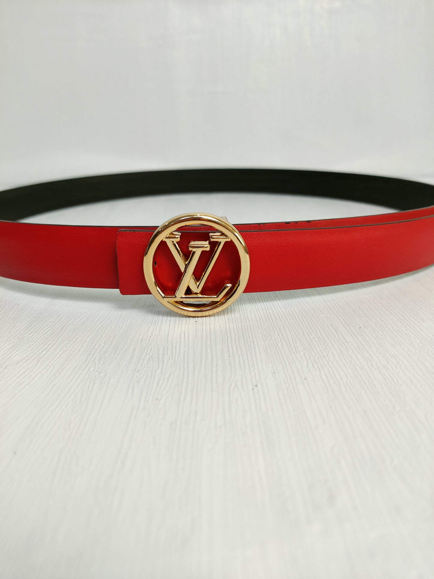Louis Vuitton Leather Belt "Red-Gold"