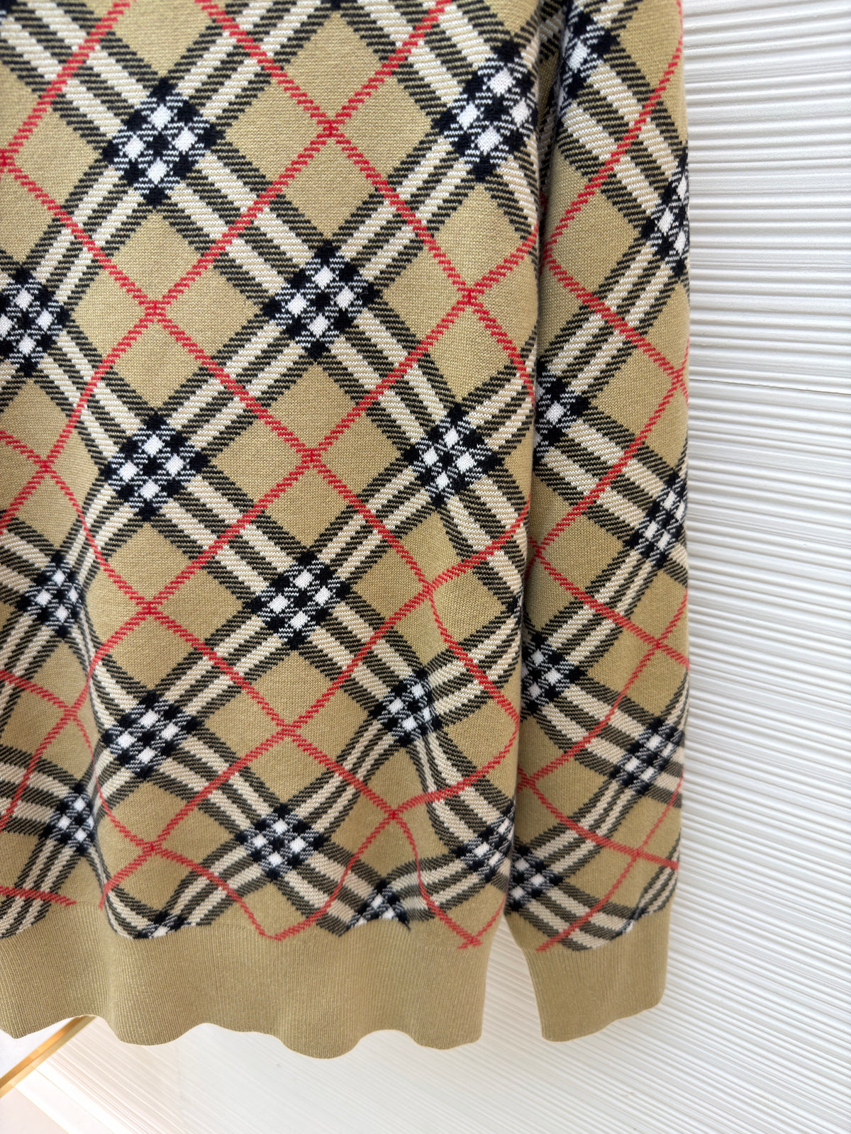 Burberry Check Cotton Wool Sweater "Sand Beige"