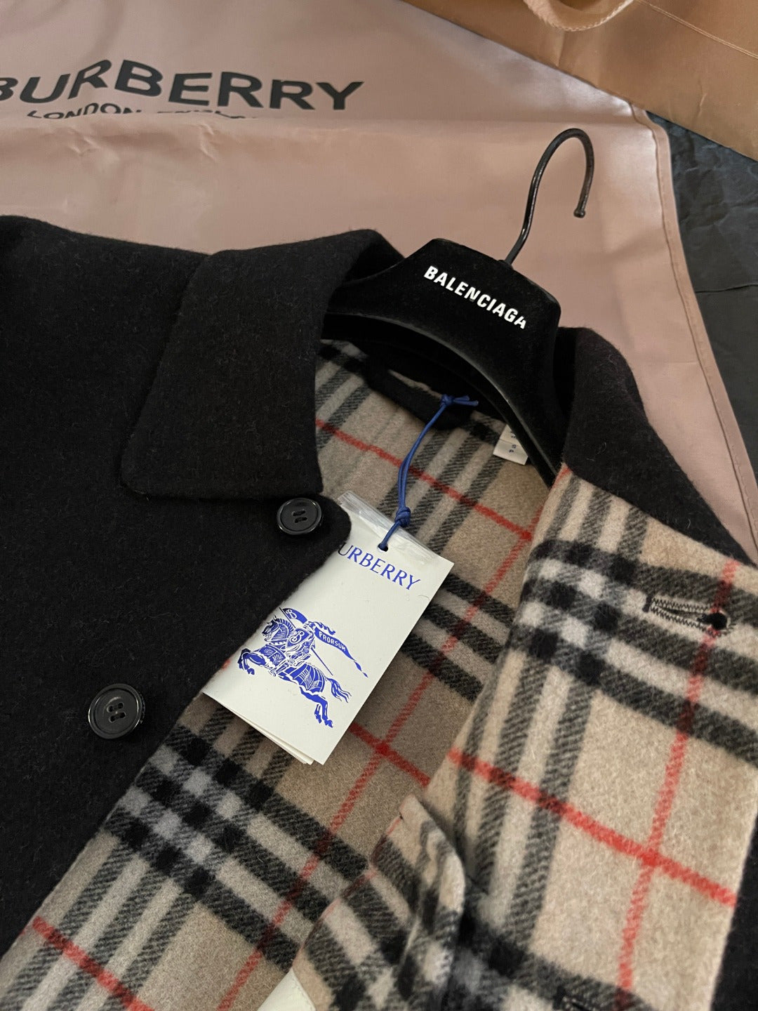 Burberry Wool Overshirt "Black-Sand Beige"