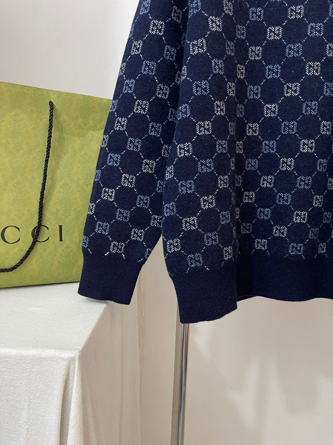 Gucci GG Double Wool Knit Sweater "Dark Blue"