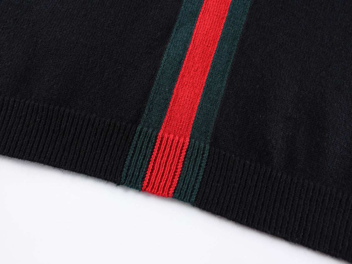 Gucci Fine Knit Wool Sweater with Web "Black"