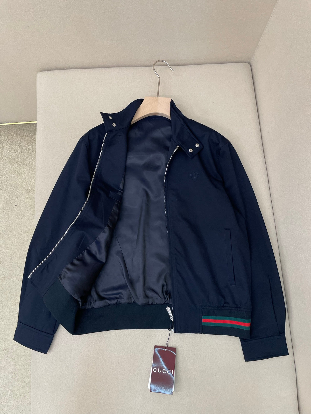 Gucci Cotton Twill Zip Jacket with Web "Dark Blue"