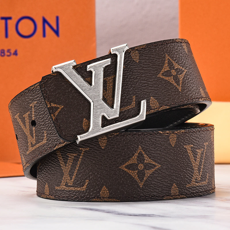 Louis Vuitton Initiales Leather Belt "Brown-Silver"
