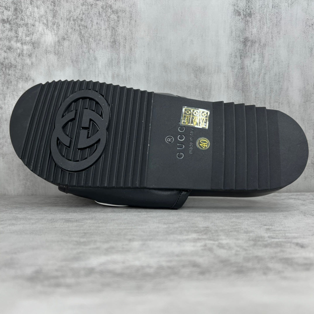 Gucci Logo Leather Slides "Black"