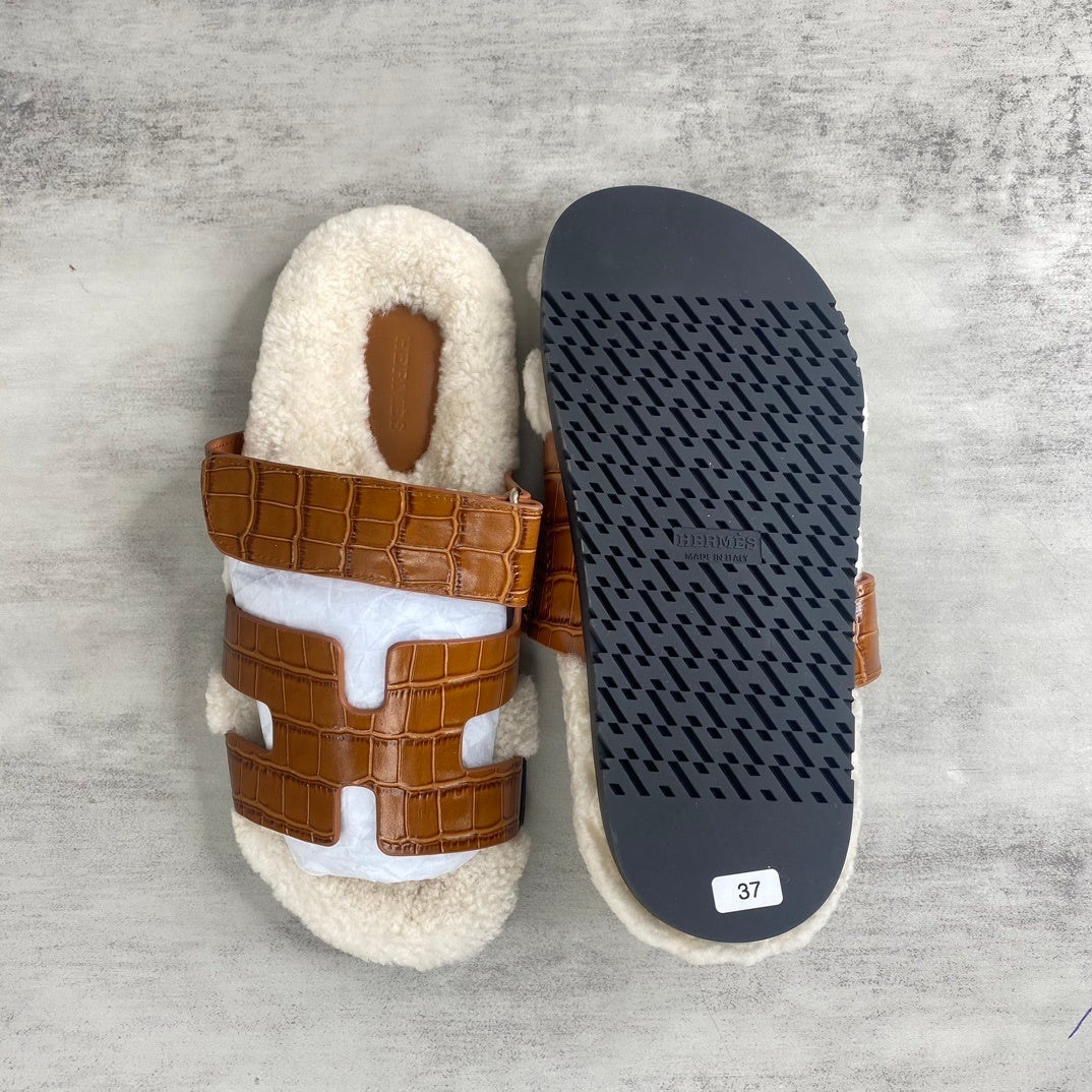 Hermes Chypre Sandals "Brown Crocodile Pattern"