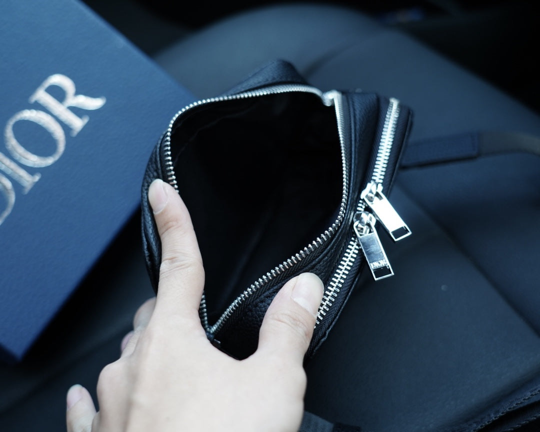 Dior Zipped Pouch with Strap "Black Dior Gravity Leather"