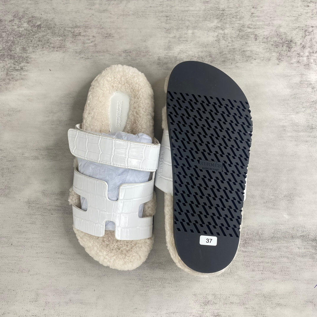 Hermes Chypre Sandals "White Crocodile Pattern"