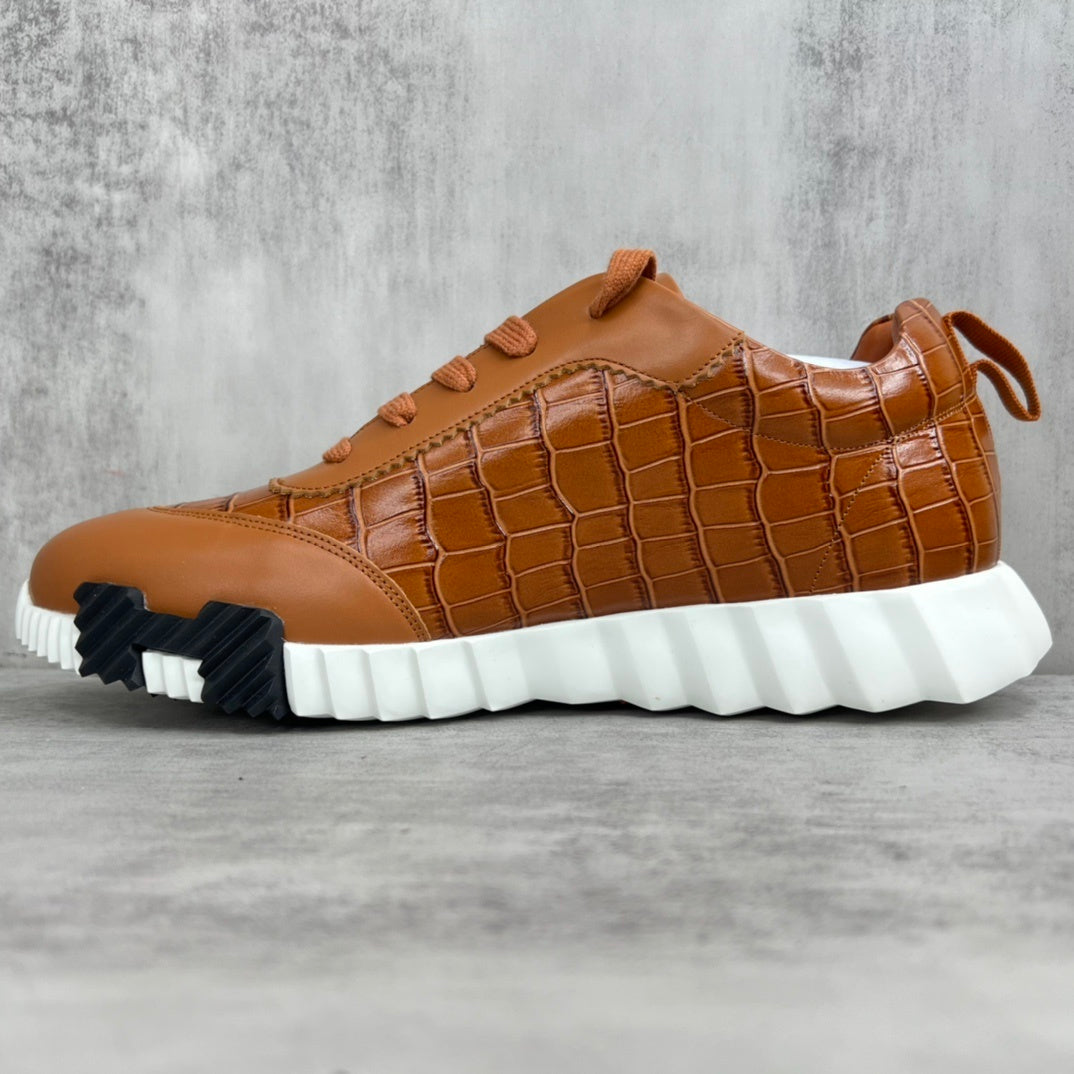 Hermes Bouncing Sneakers "Brown Crocodile Pattern"