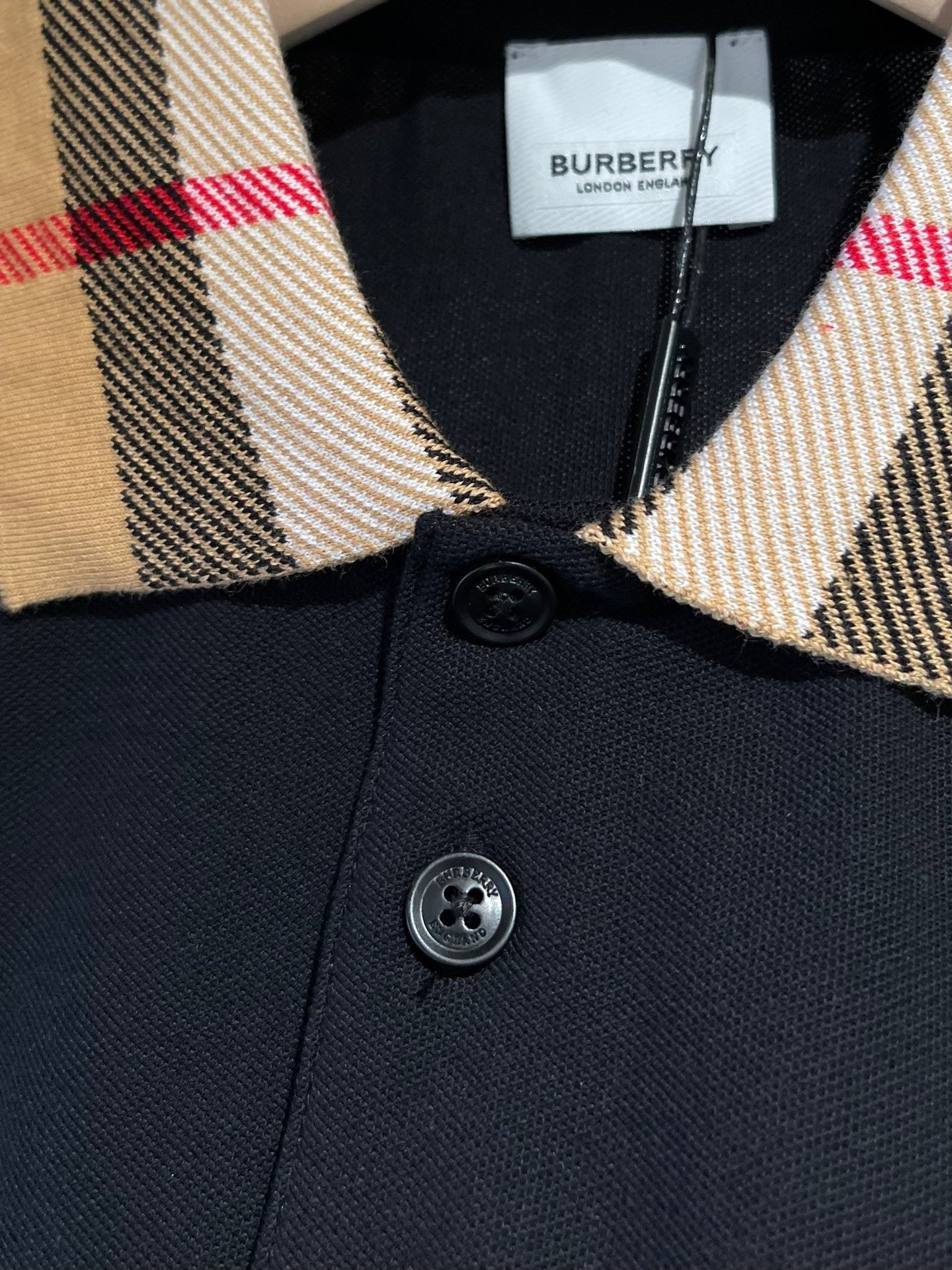 Burberry Check Collar Cotton Polo Shirt "Black"