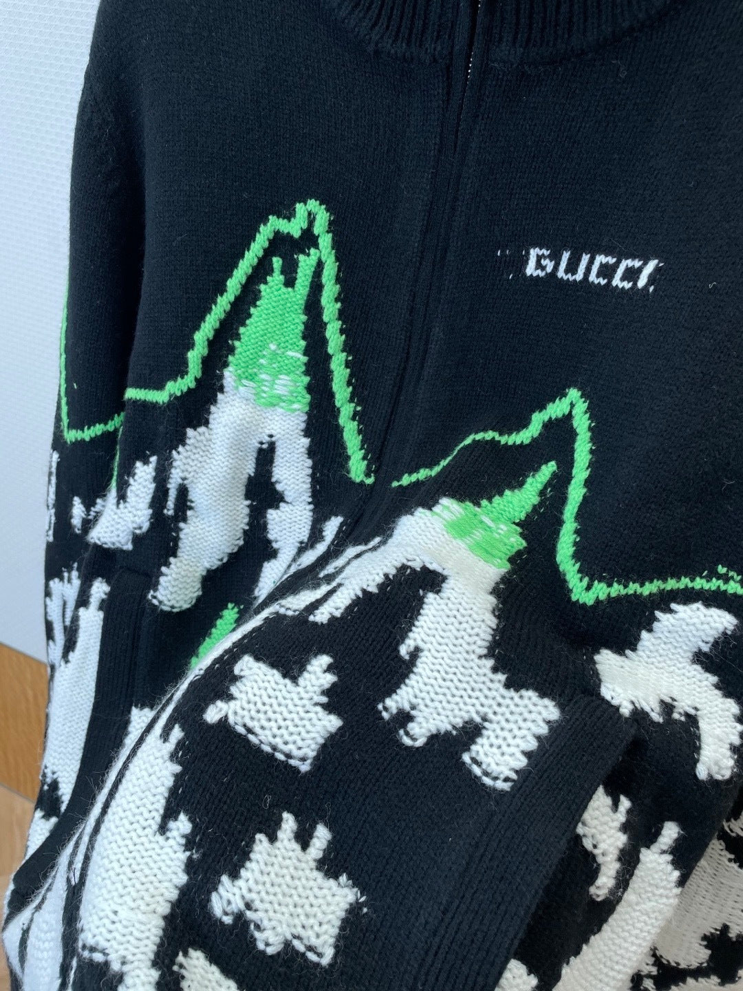 Gucci Wool Jacquard Zip Jacket with Intarsia "Black-Multicolour"