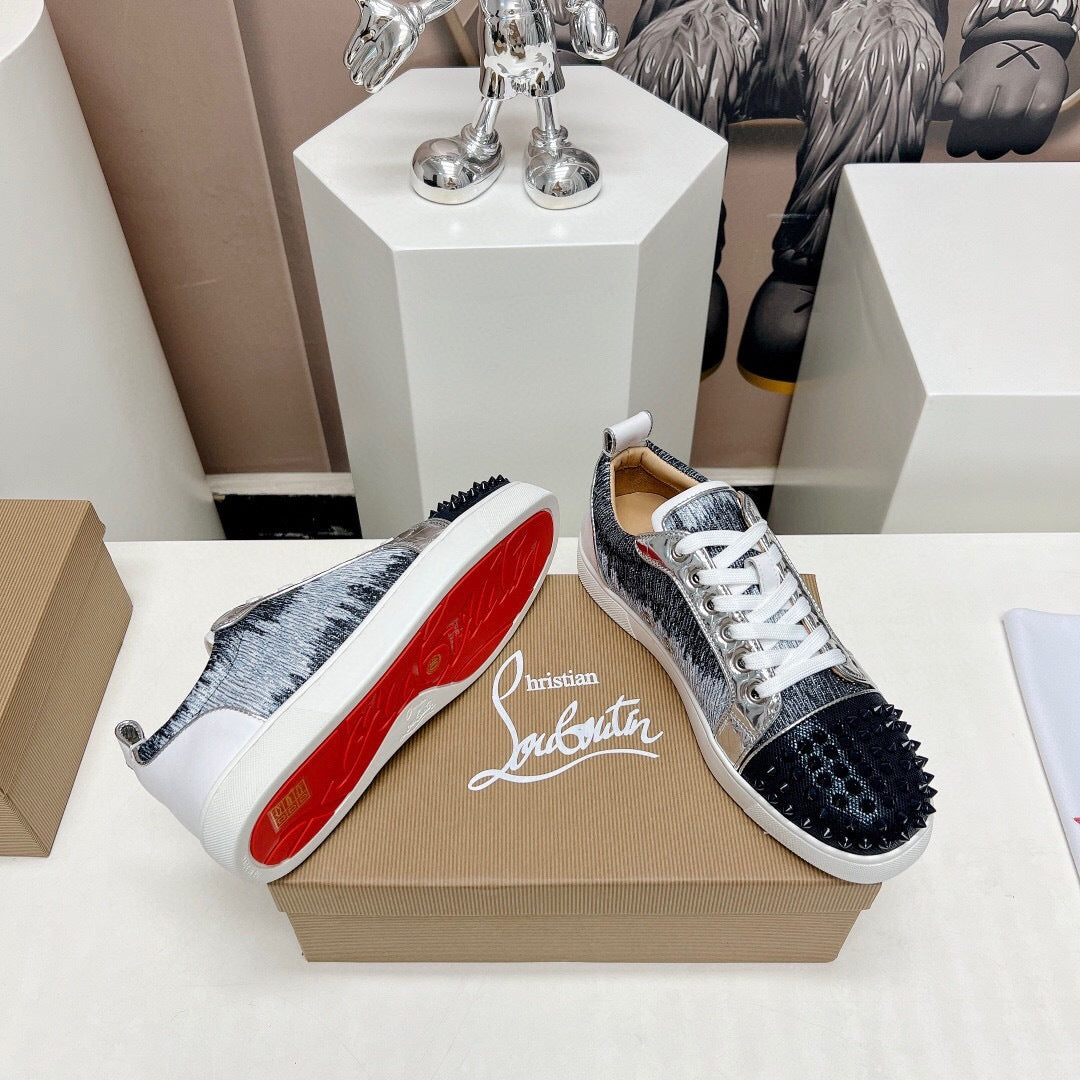 Chrisitian Louboutin Louis Junior Spikes Orlato Flat "Blue Ivoire"