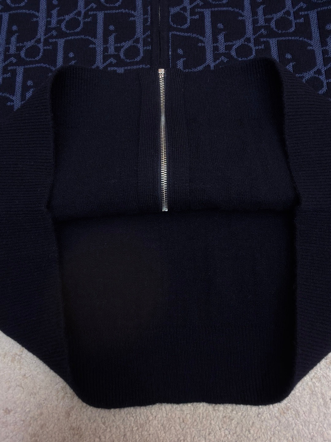 Dior Hooded Zip-up Cardigan "Navy Blue Dior Oblique Wool Blend Jacquard"