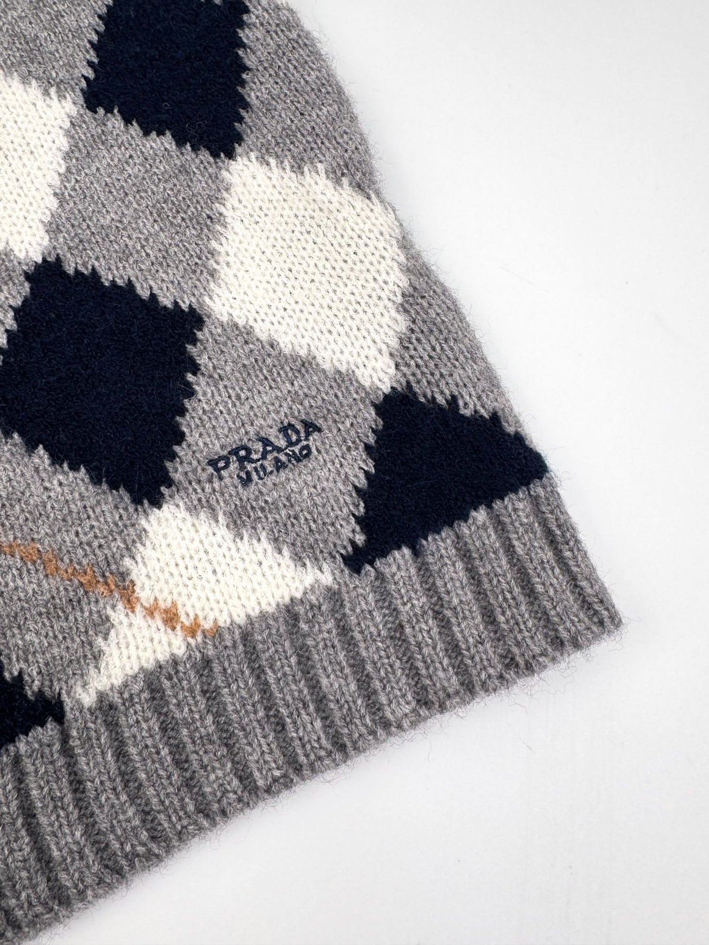 Prada Argyle Knit Cashmere Cardigan "Grey"