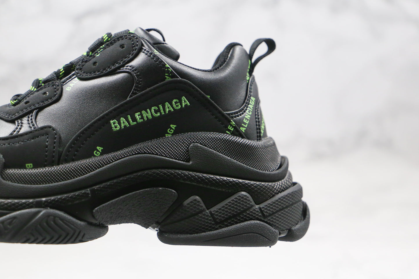 Balenciaga Triple S "Black-Green All Over Logo"