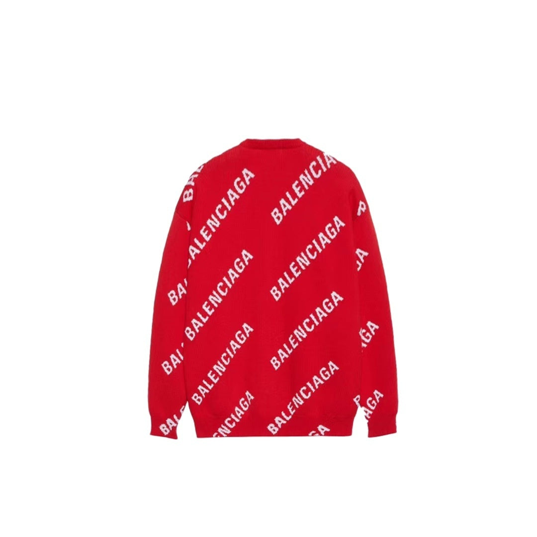 Balenciaga All-Over Logo Sweater "Red-White"