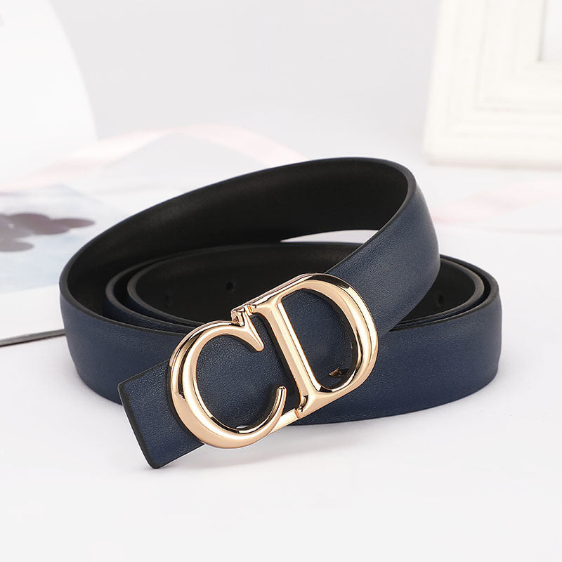 Dior Leather Belt "Navy Blue-Gold"