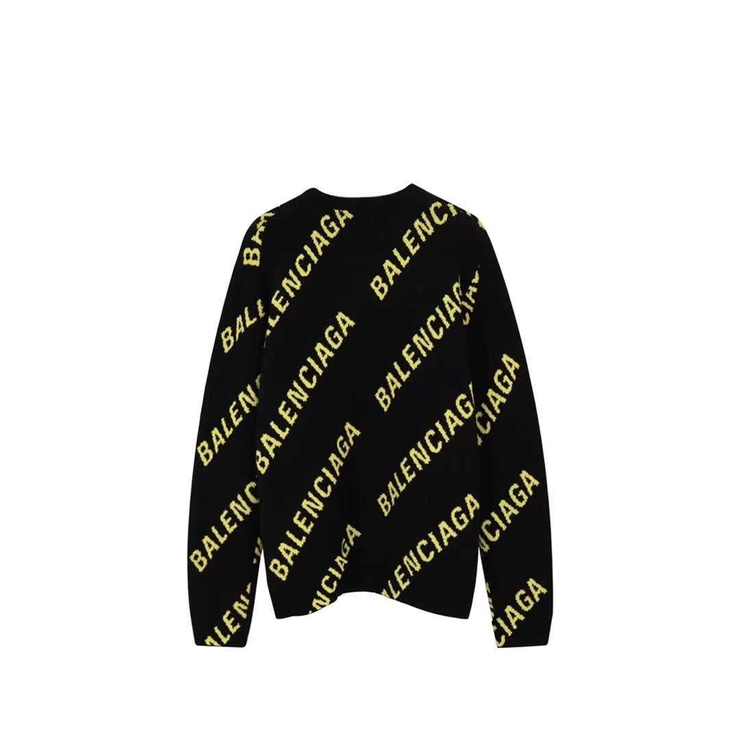 Balenciaga All-Over Logo Sweater "Black-Yellow"