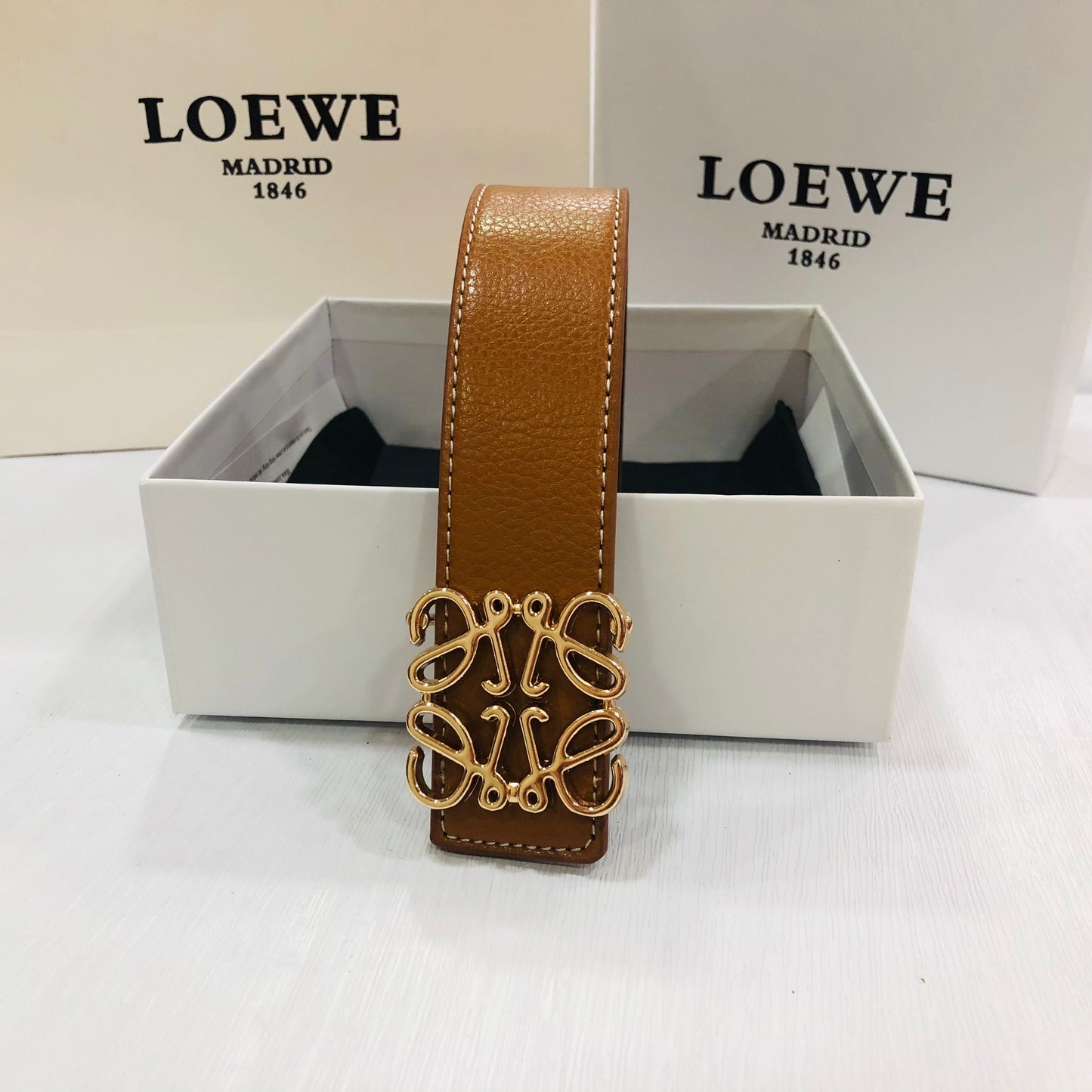 Loewe Leather Belt "Brown-Gold"