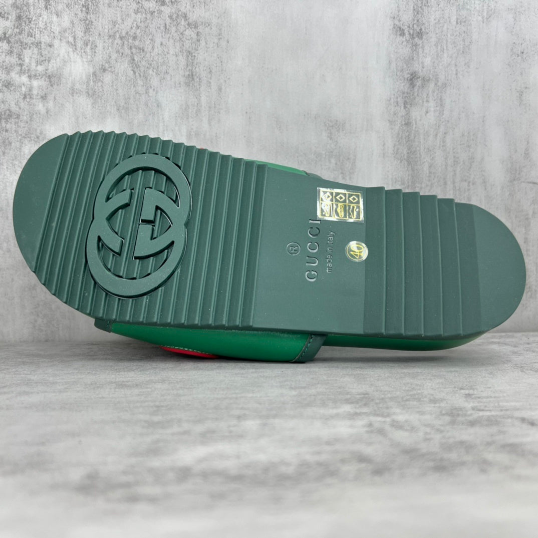 Gucci Logo Leather Slides "Green"
