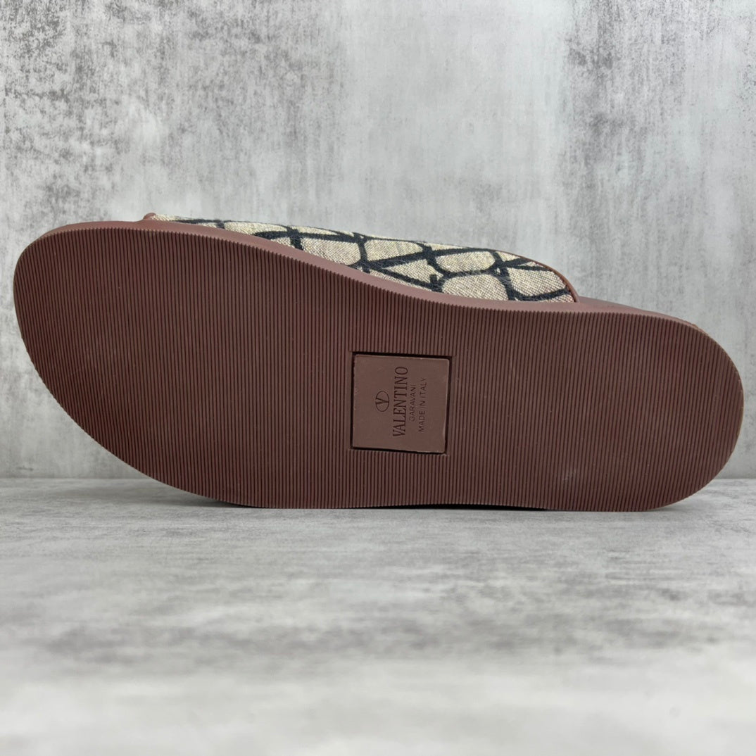 Valentino Garavani VLogo Toile Iconographe Double-Strap Sandals "Beige-Brown-Black"