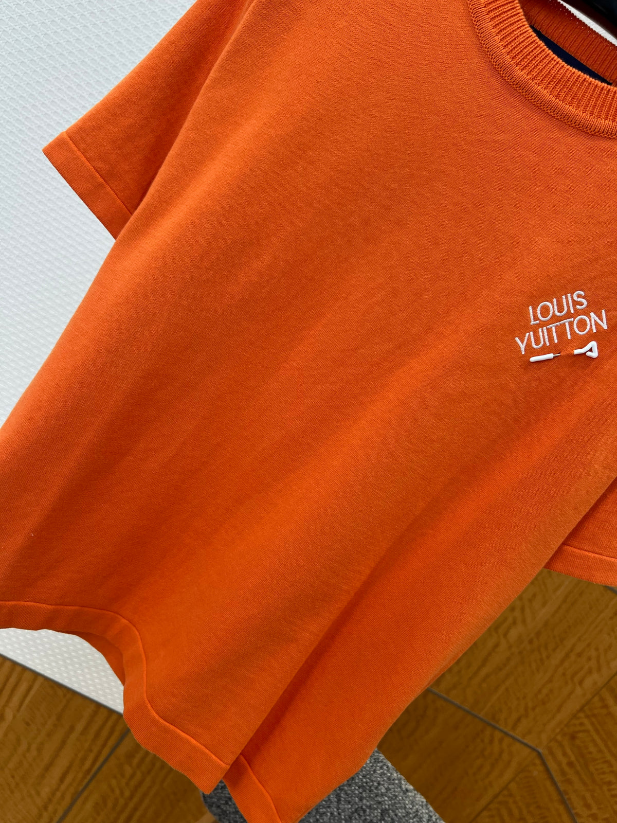 Louis Vuitton Pin-Embroidered Logo Short-Sleeve Knit T-shirt "Orange"