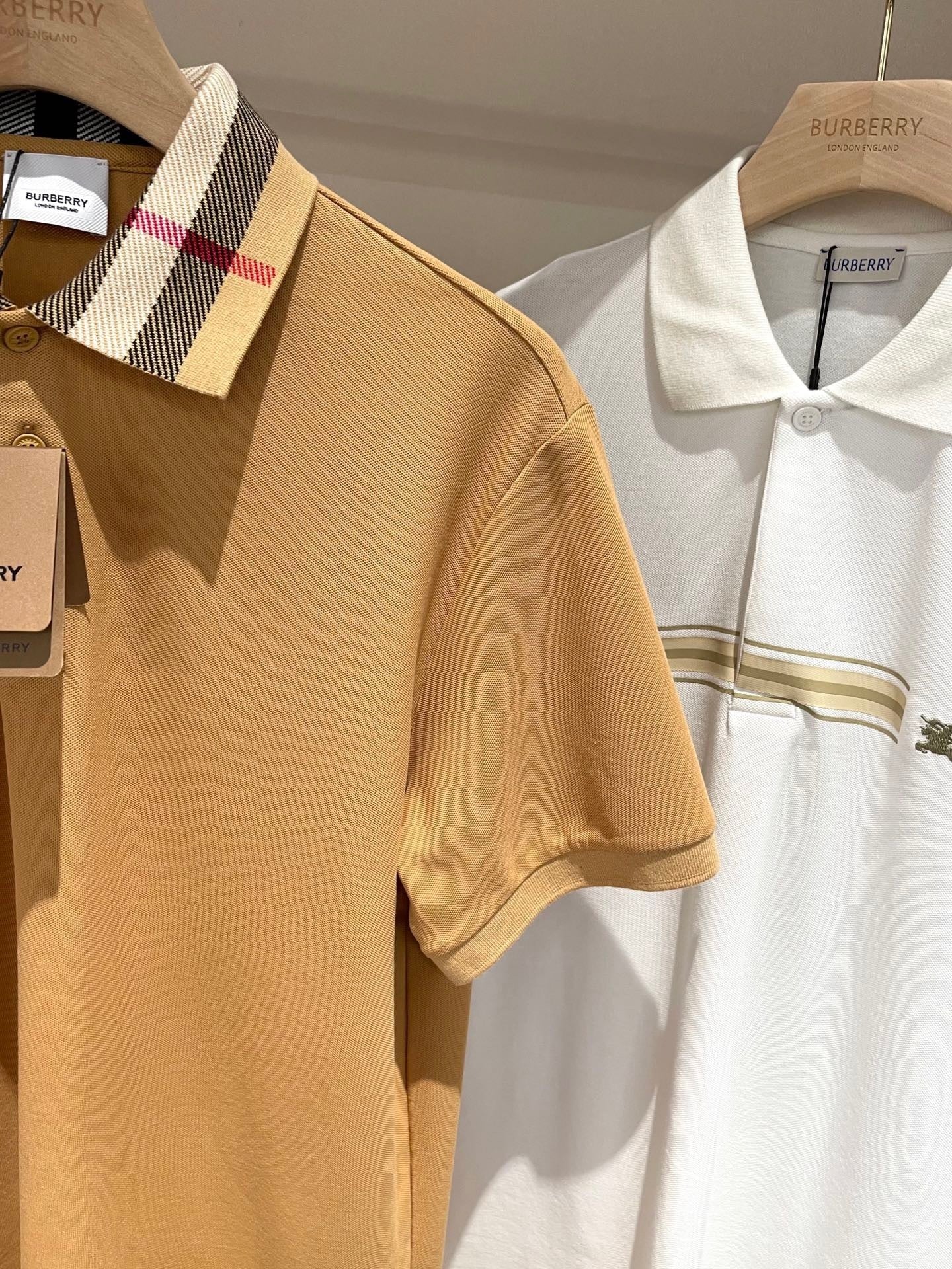 Burberry Check Collar Cotton Polo Shirt "Beige"