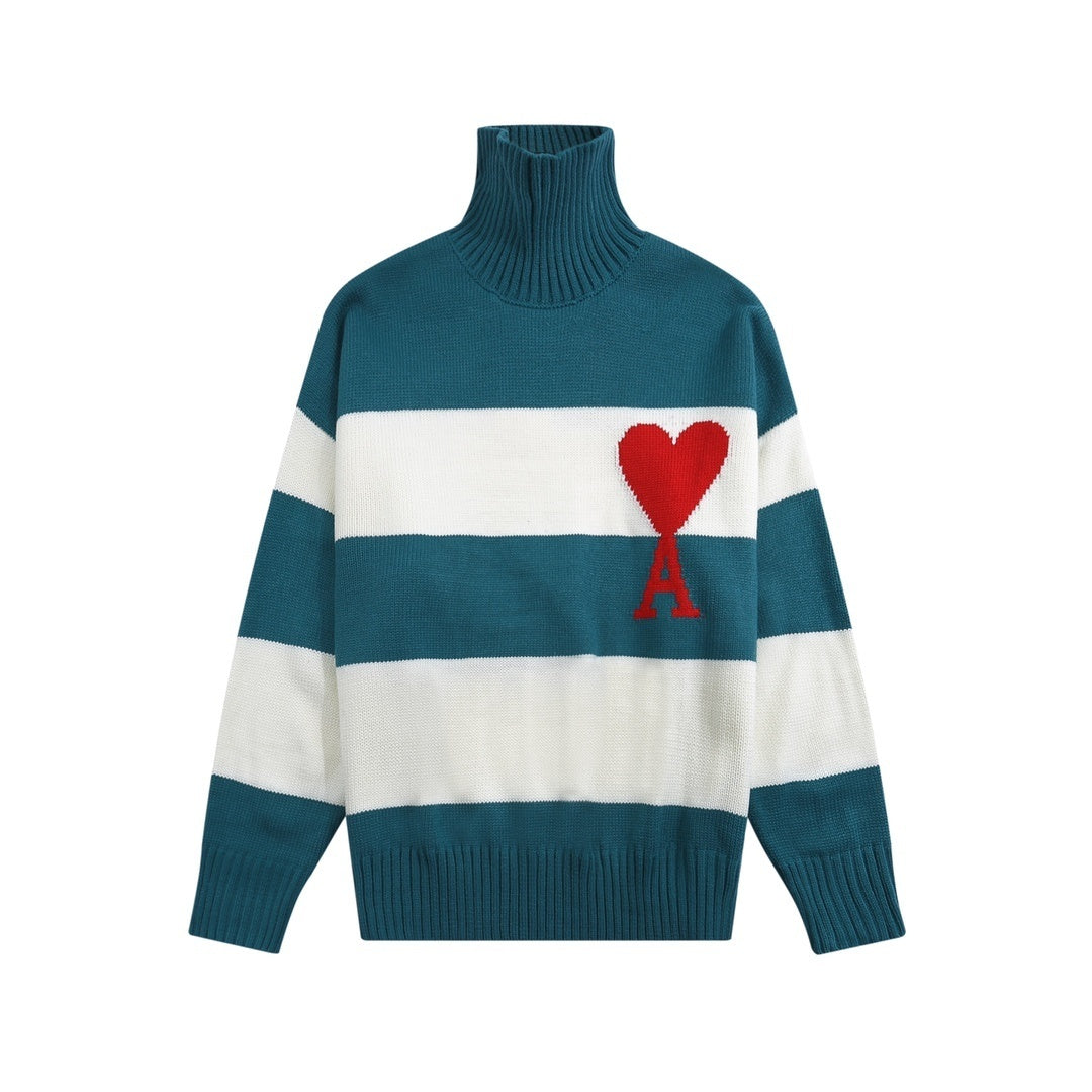 AMI Paris Ami De Coeur Turtleneck Sweater "White-Teal"