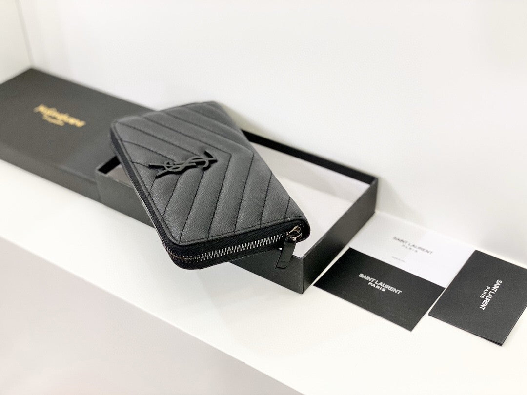 Yves Saint Laurent Cassandre Matelasse Zip Around Wallet Black