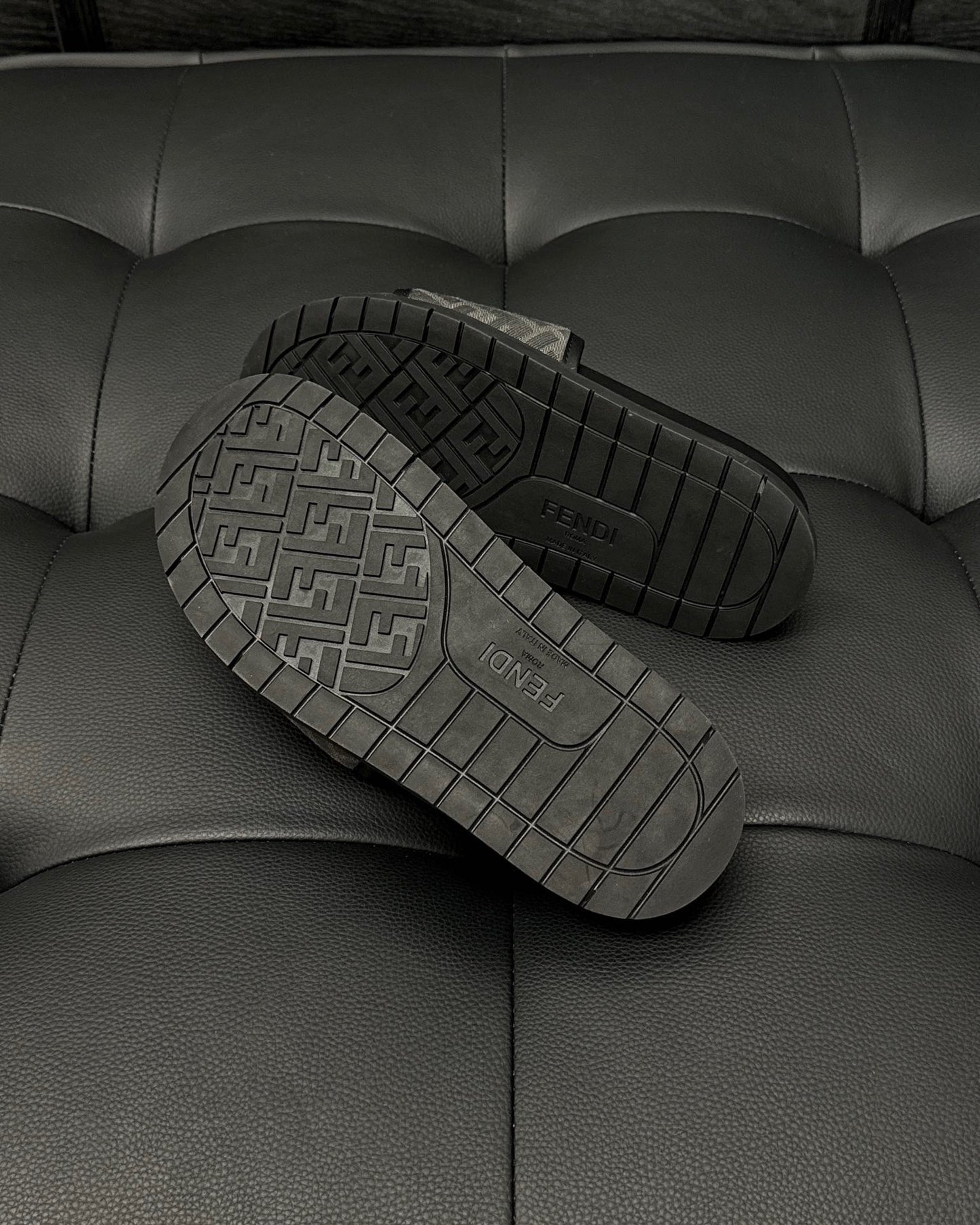 Fendi Diagonal Slides "Grey FF Jacquard and Black"
