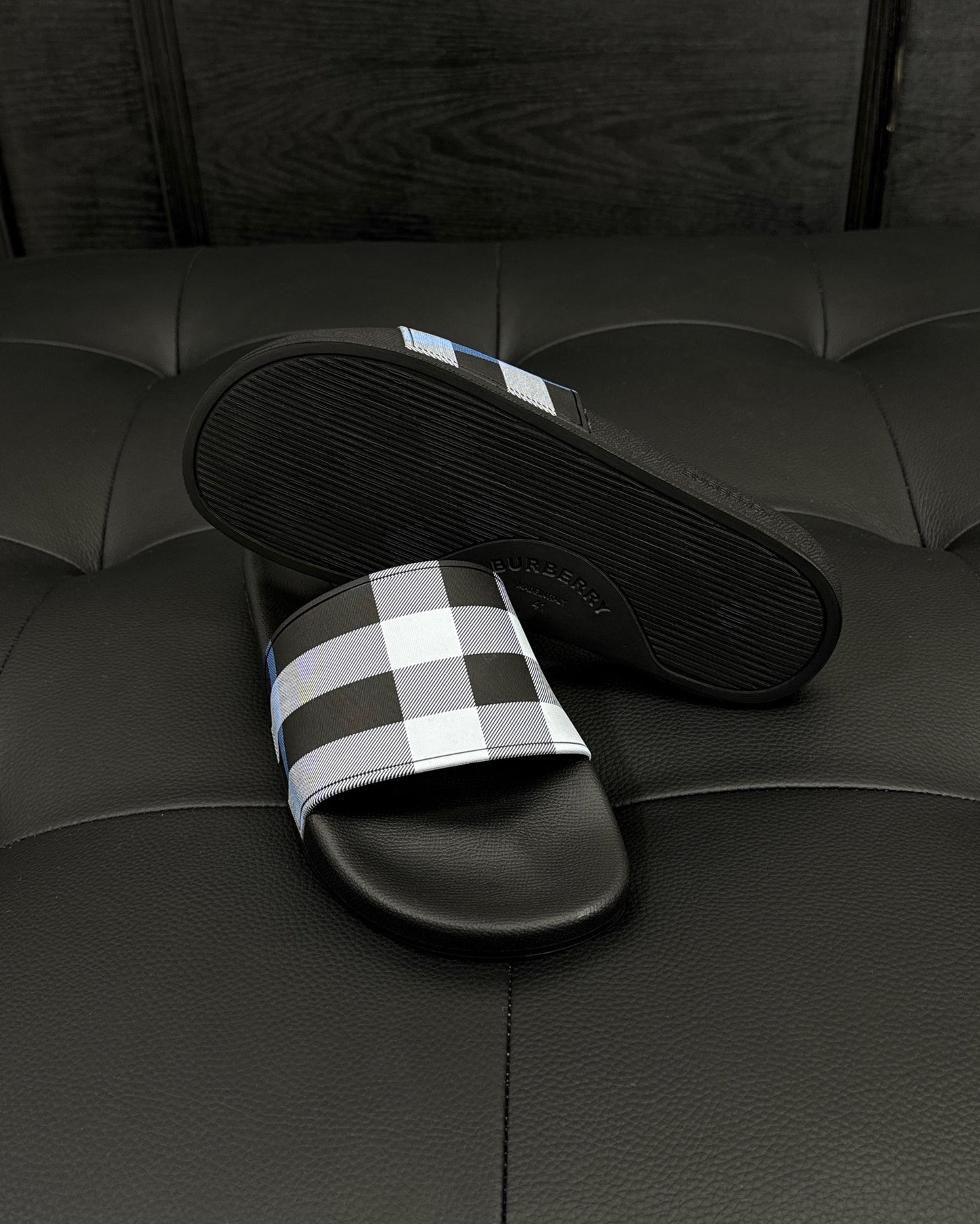 Burberry Furley Check Slides "Black Calico"