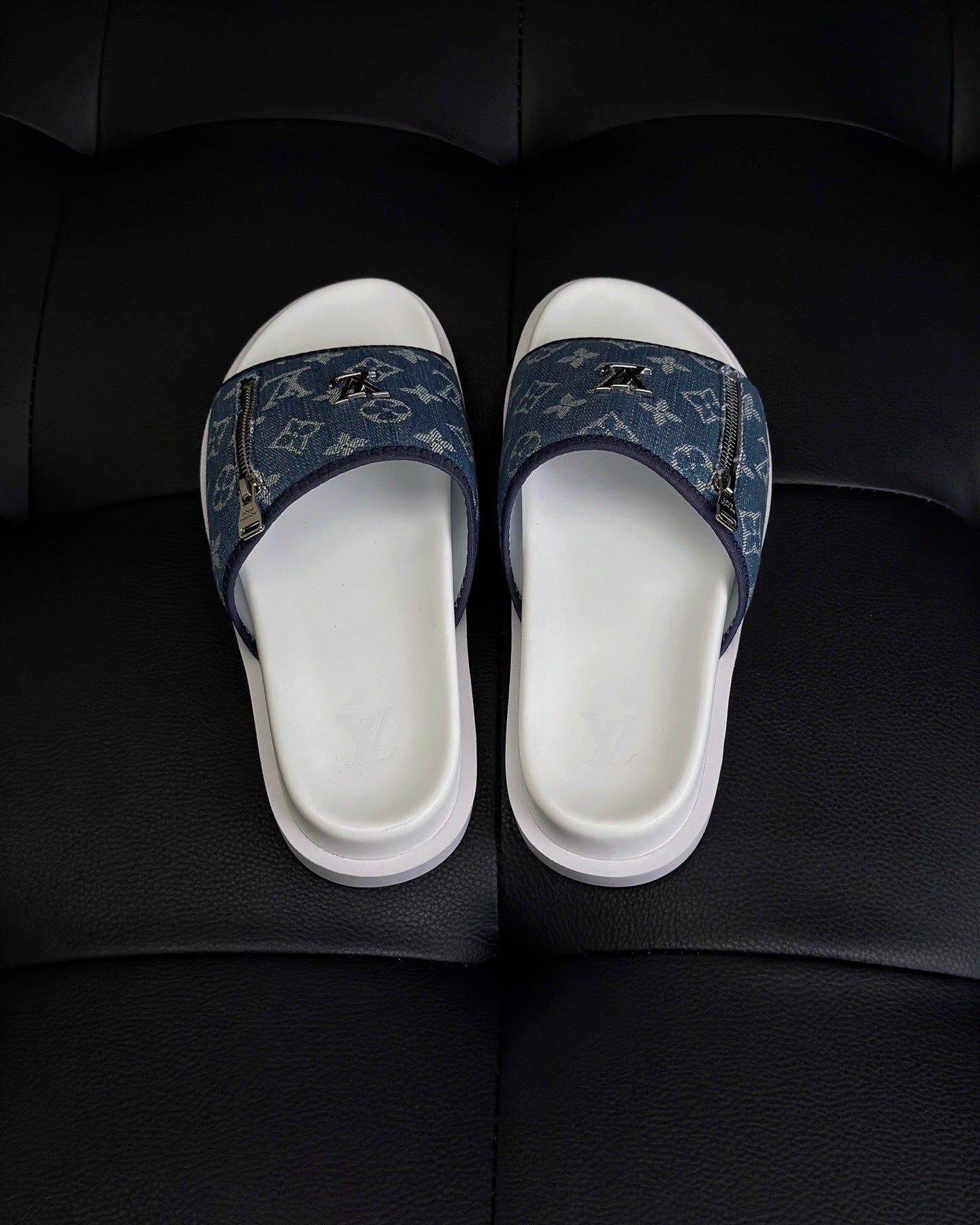 Louis Vuitton Zip Slides "White-Blue"