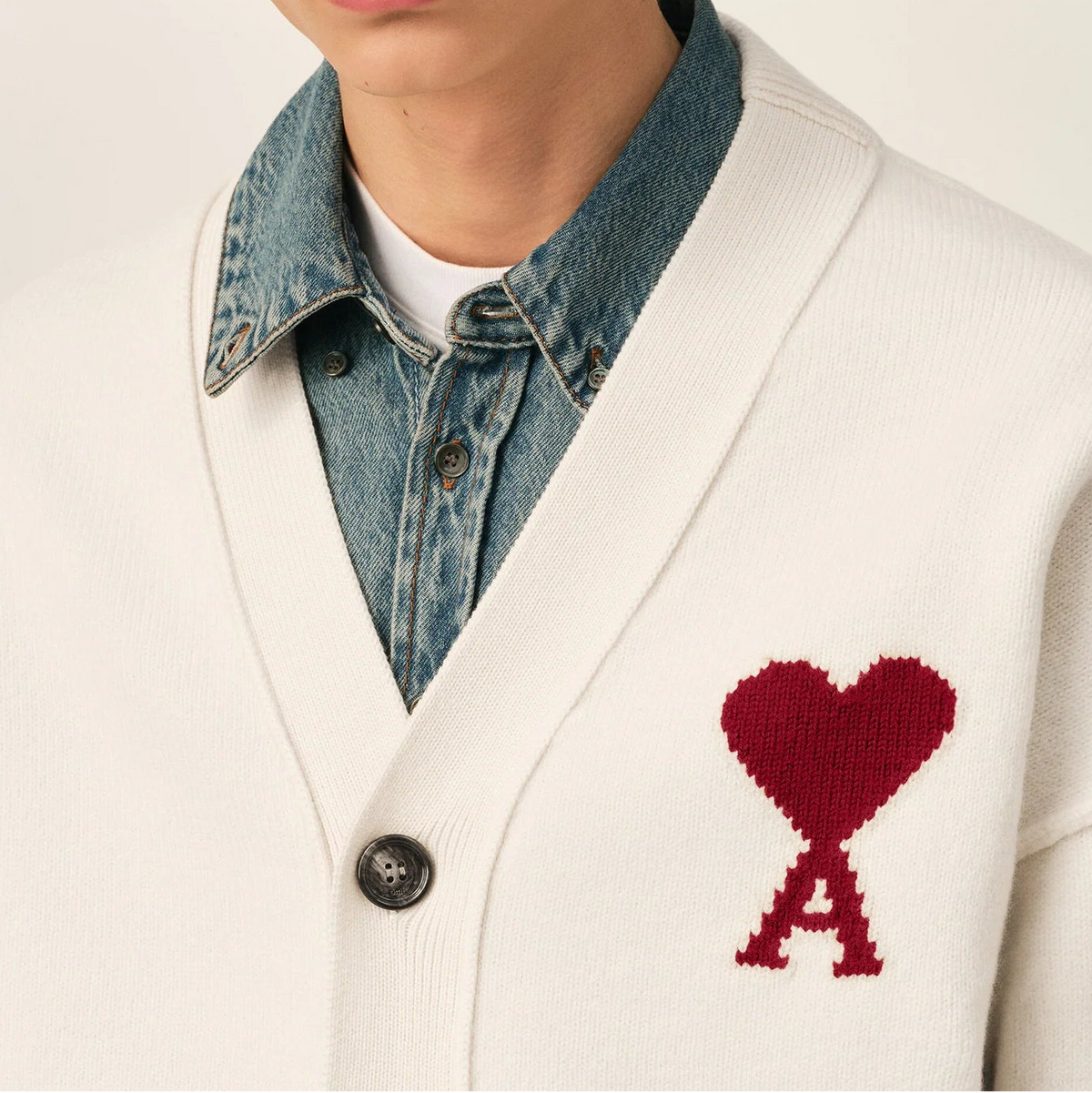 AMI Paris Ami De Coeur Cardigan "White"