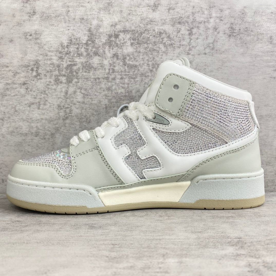 Fendi Match High-Top "White-Grey" Crystals