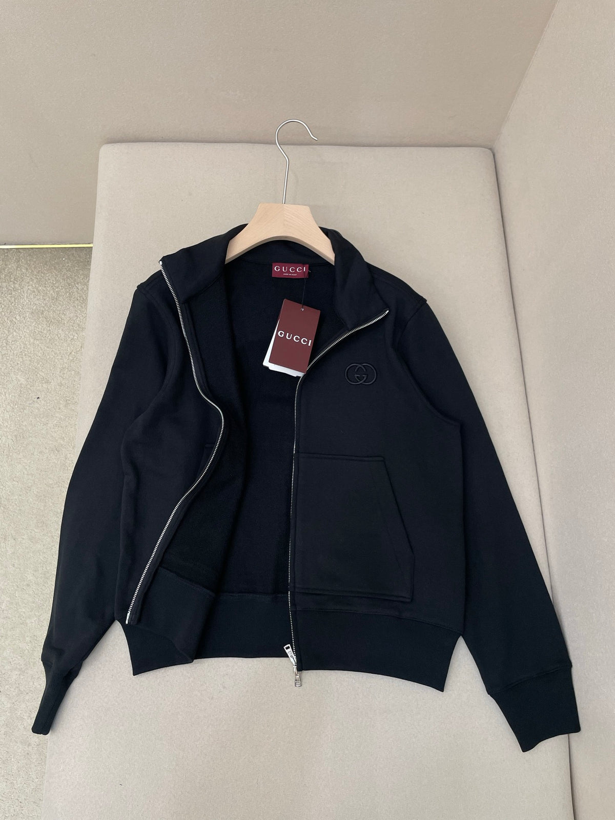 Gucci Brushed Cotton Jersey Zip Sweatshirt "Black"