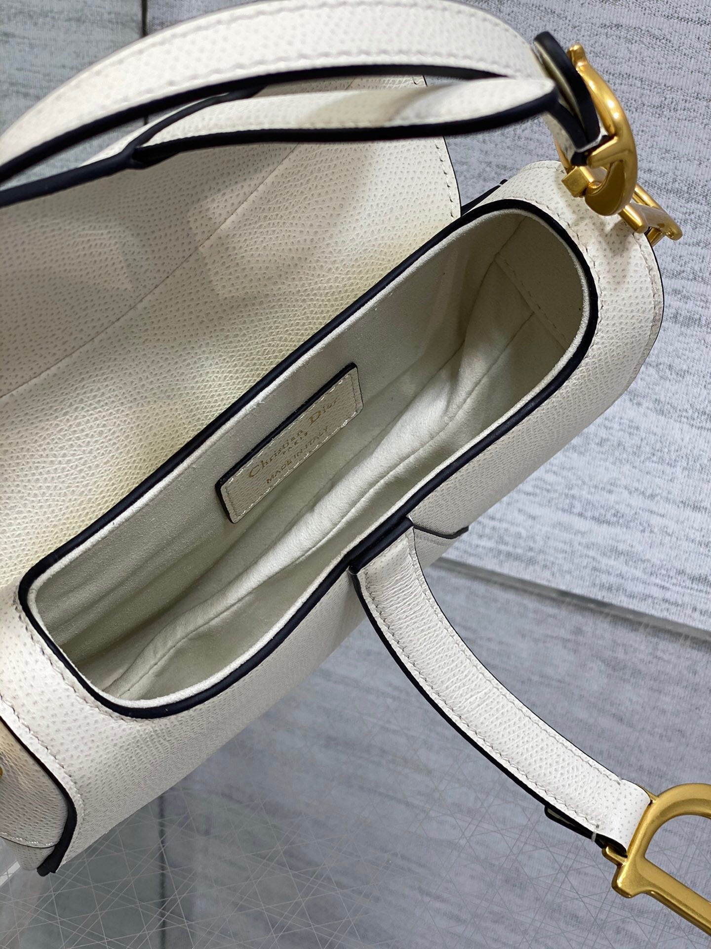 Dior Mini Saddle Bag with Strap "Latte Grained Calfskin"