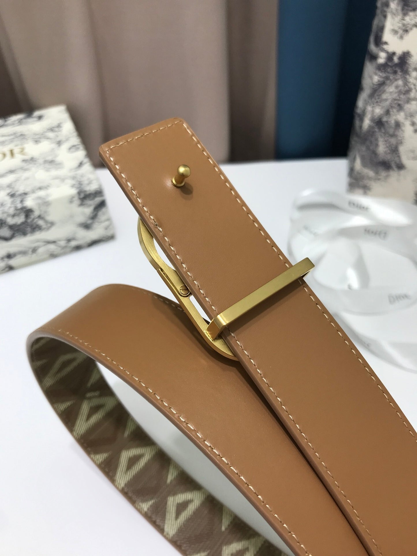 Dior CD Diamond 35mm Reversible CD Icon Belt "Beige"
