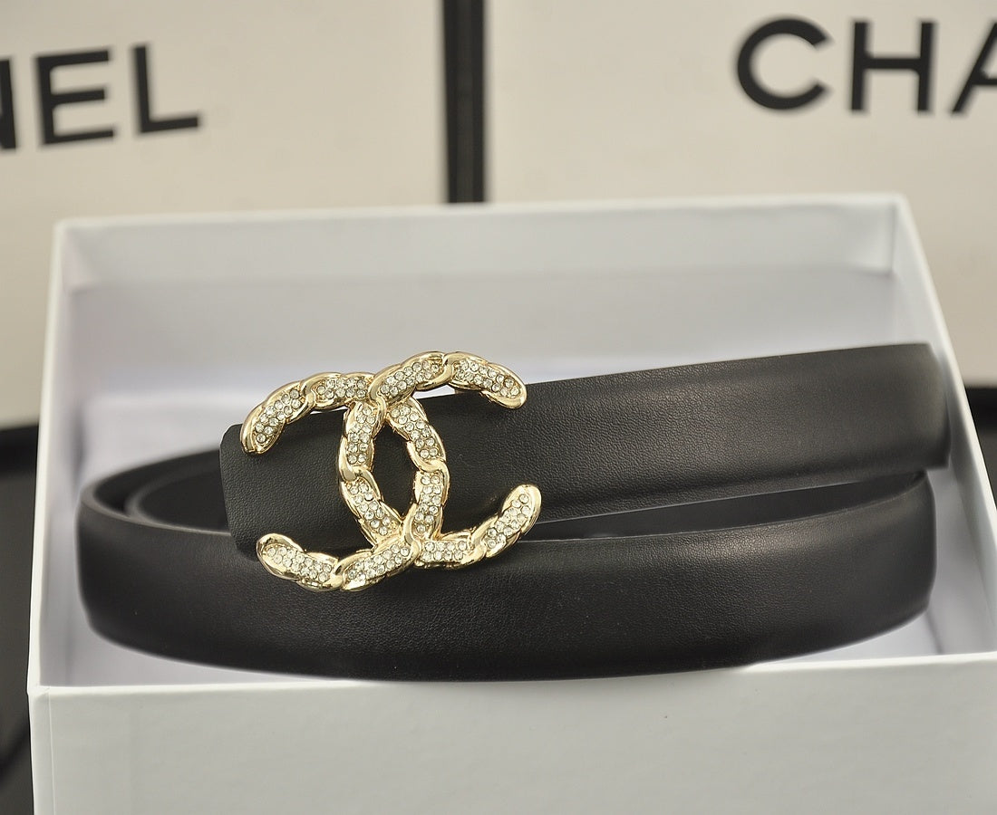 Chanel Crystal CC Leather Belt "Black-Gold"